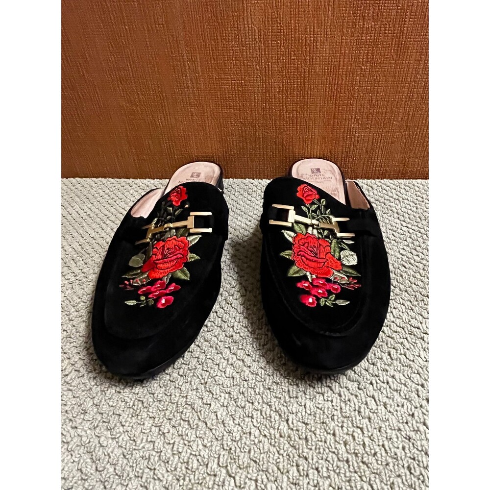 White Mountain Shannon Black Leather Flat Mule Shoes 10M Preowned